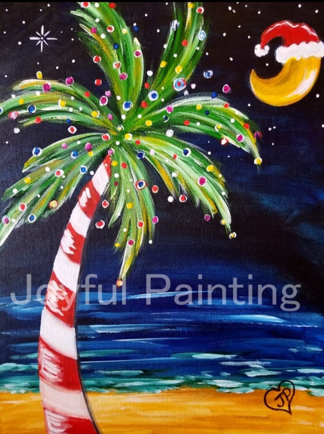Christmas palm tree paint night event by Joyful Painting at Spirited